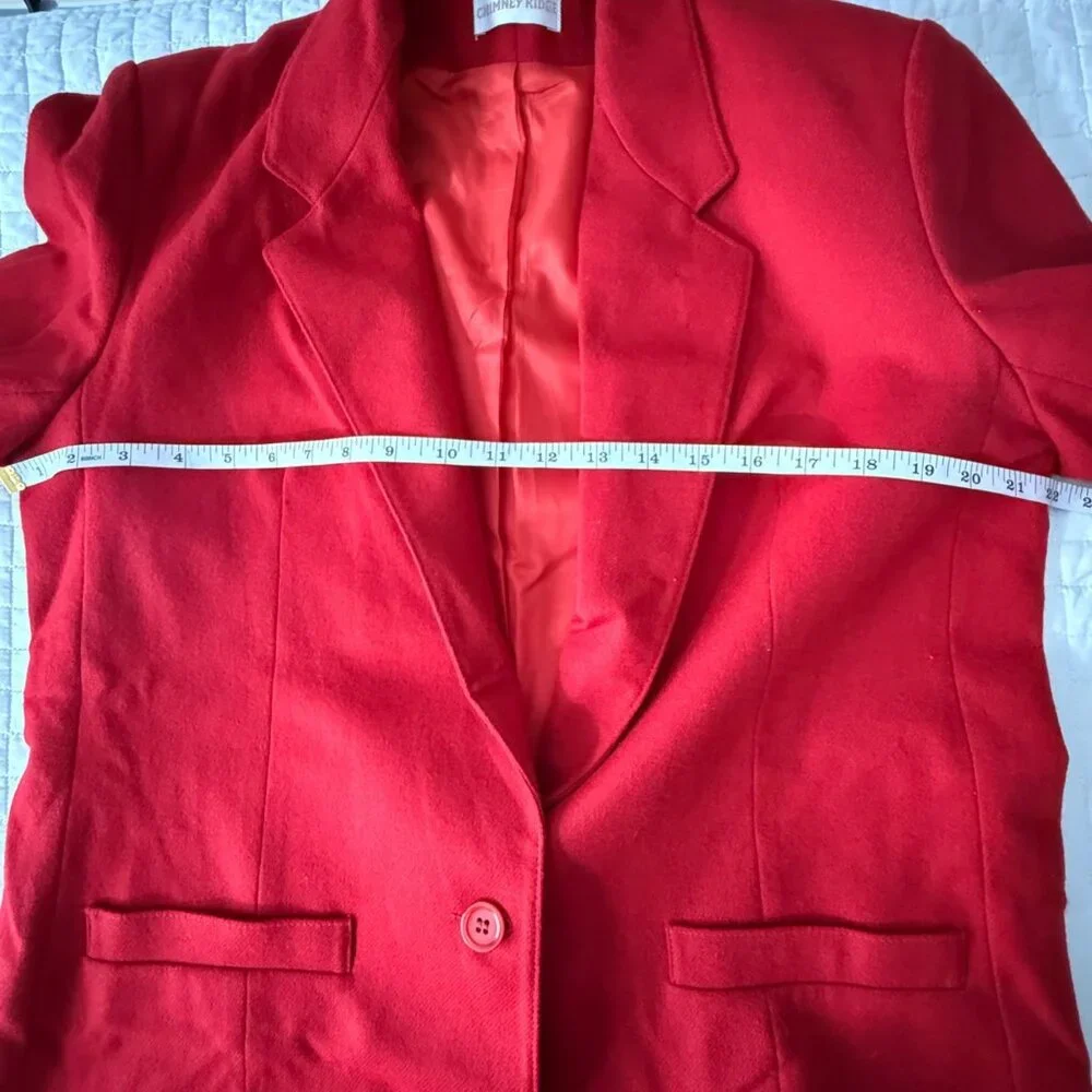 Vintage Red Wool Blend Blazer By Chimney Ridge With Button Closure & Pockets Wom - Picture 7 of 10
